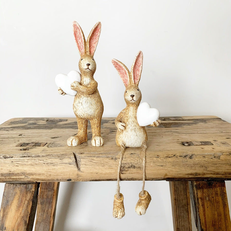 Jasper Rabbit Ornaments with White Heart - sitting or standing
