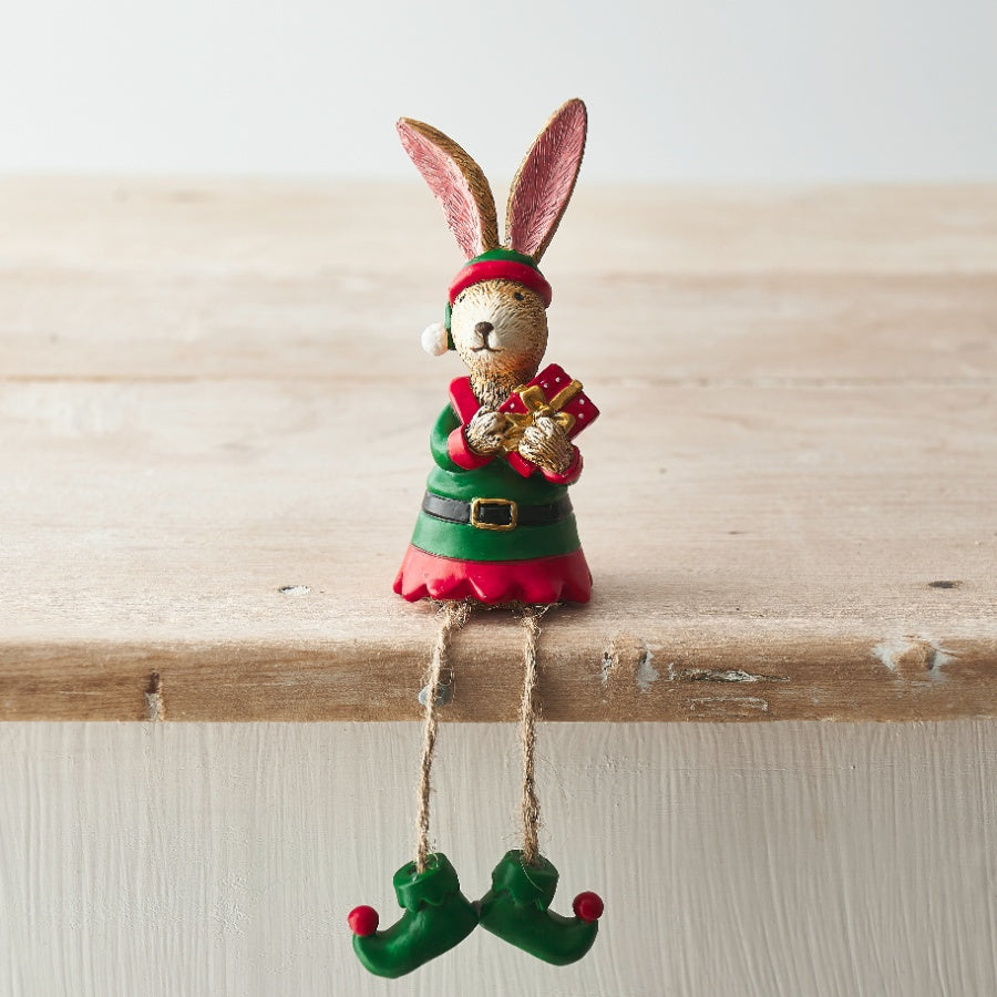 Christmas Bunny in Elf Costume - Standing or Sitting