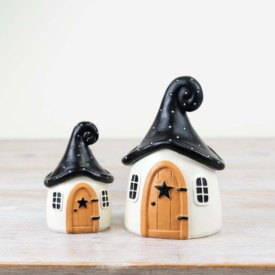 Witch Hat Black Roofed Houses - set of 2