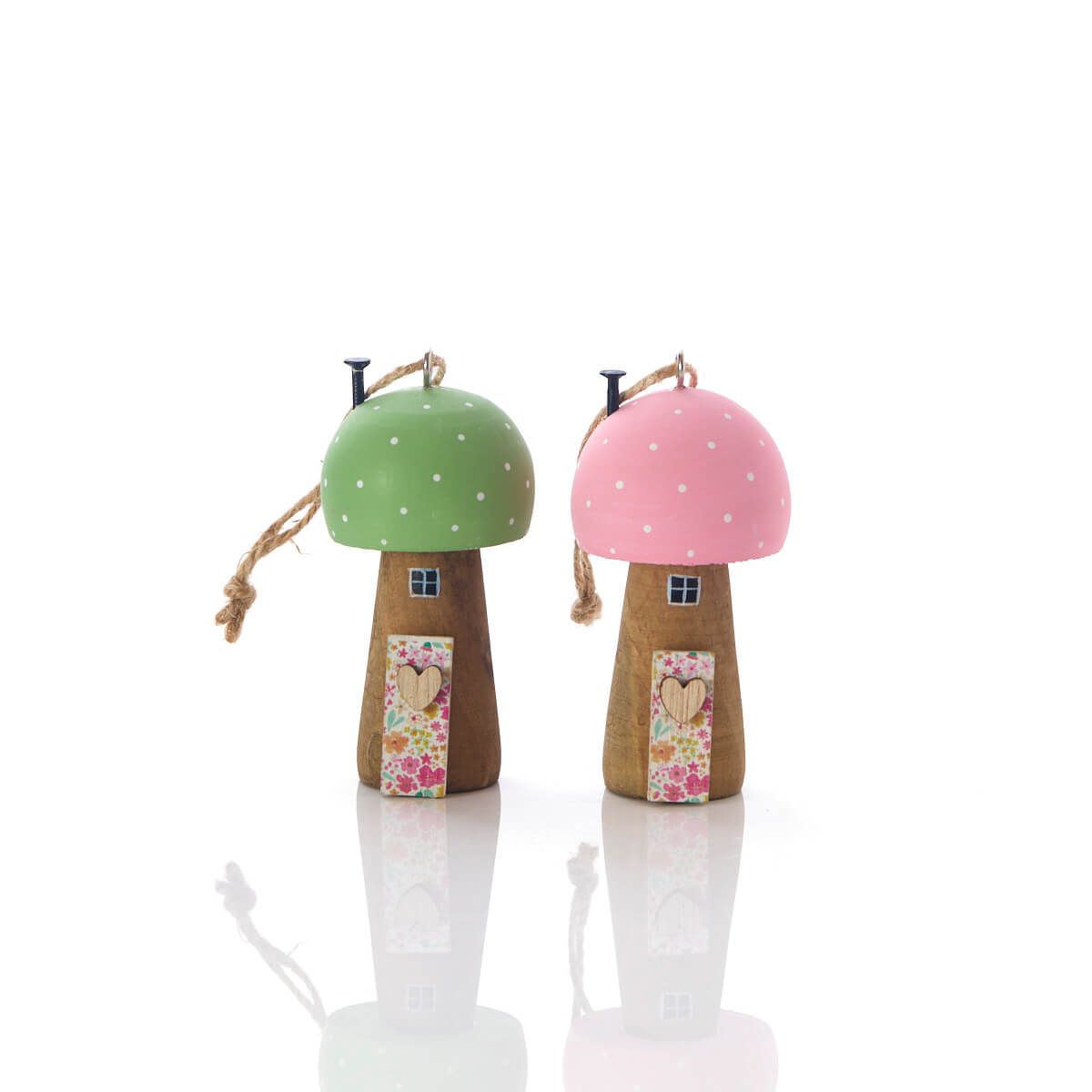 Toadstool House Hangers with Wooden Door (set of 2)