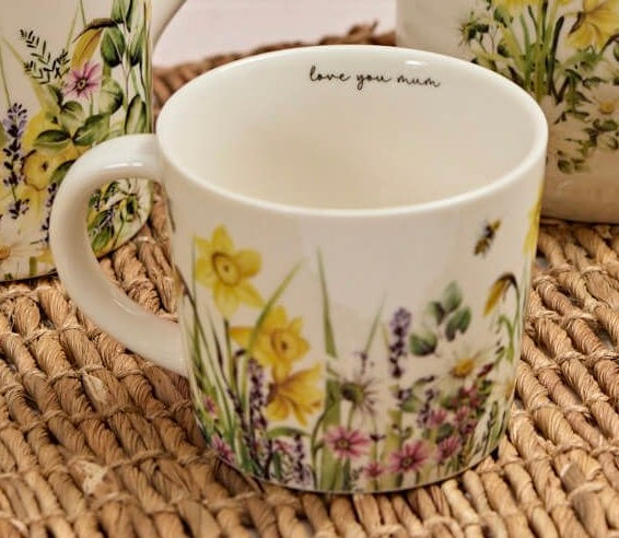 Flowers & Bee ceramic jug and mug set by Shabbyquins featuring a floral design and rustic finish.