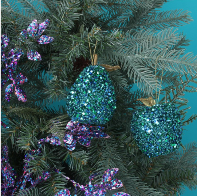 Set of 2 Sequin Hanging Apple & Pears