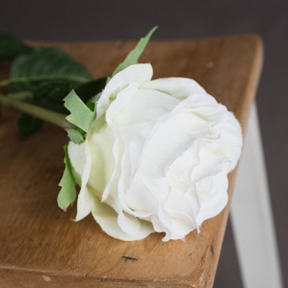 Traditional White Rose Faux Stem