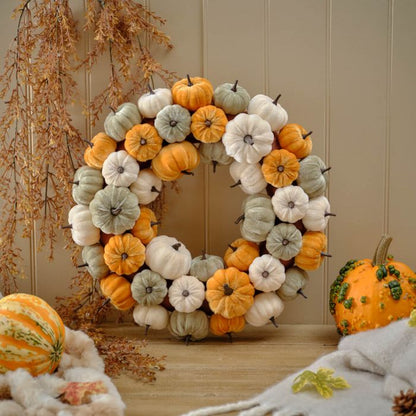 Harvest Pumpkin Velvet Autumn Wreath