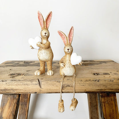 Jasper Rabbit Ornaments with White Heart - sitting or standing