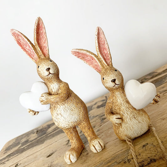 Jasper Rabbit Ornaments with White Heart - sitting or standing