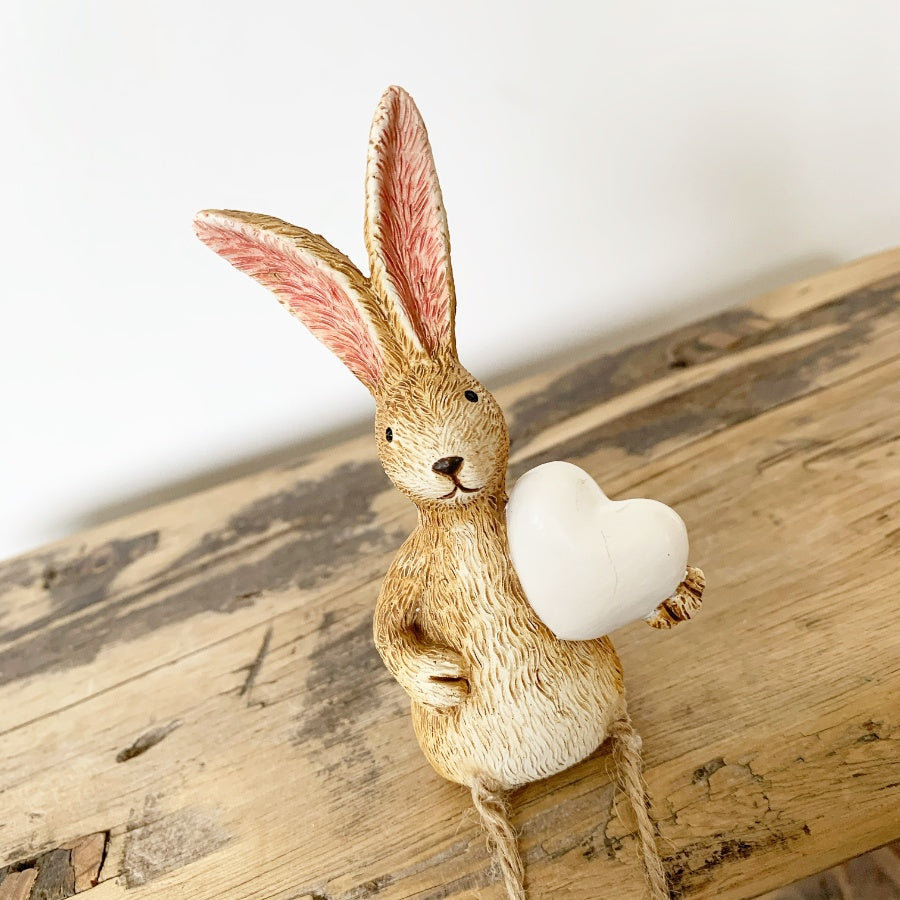 Jasper Rabbit Ornaments with White Heart - sitting or standing
