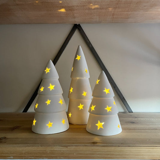 Set of 3 White Light Up Christmas Trees