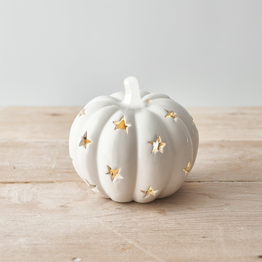 Ceramic Pumpkin Tea Light Holder - White or Grey