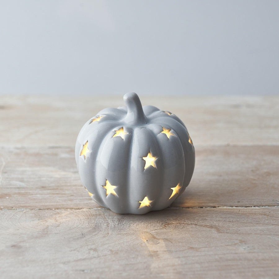 LED Ceramic Pumpkin - White or Grey