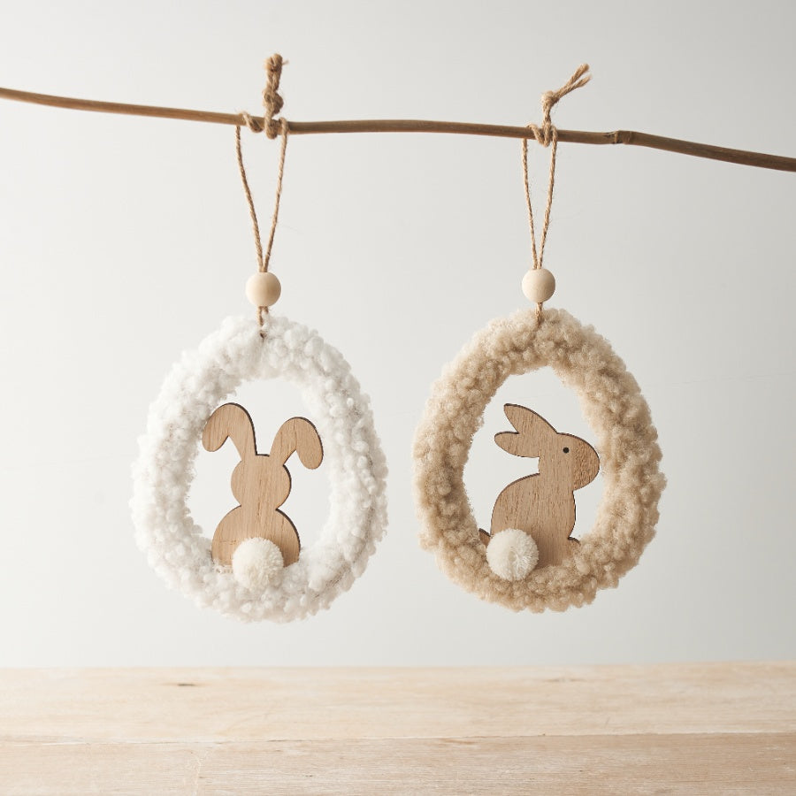 Set of 2 Hanging Sherpa Easter Bunny Ornaments