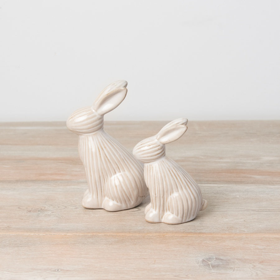 Set of 2 Ribbed Easter Bunny Ornaments