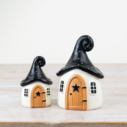Witch Hat Black Roofed Houses - set of 2