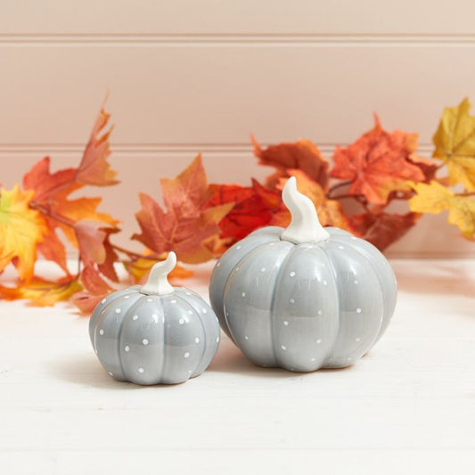 Set of 2 Ceramic Grey Spotty Pumpkins