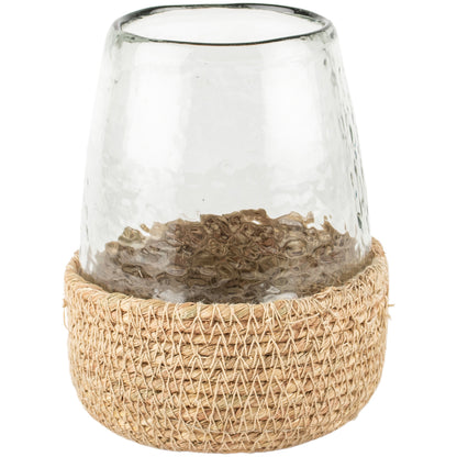 Hammered Glass Tea Light in Jute Basket
