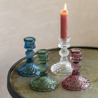 Glass Harlequin Candlestick - assorted colours - Shabbyquins