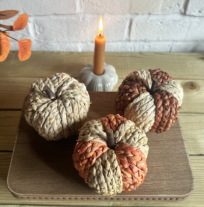 Set of 3 Small Raffia Pumpkins - 2 colour options