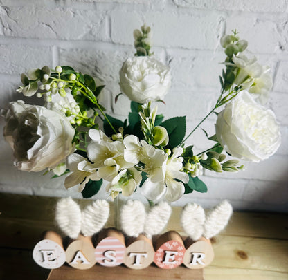 Faux White Roses & Foliage Spray