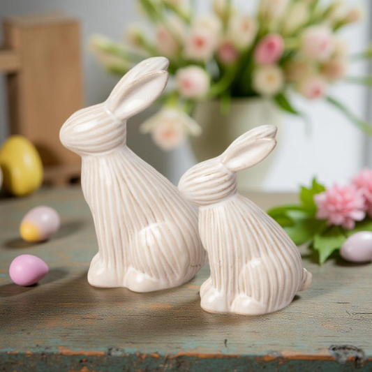 Set of 2 Ribbed Easter Bunny Ornaments - Shabbyquins