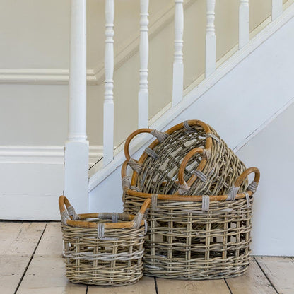 Round Kubu Basket with Handles Set of 3