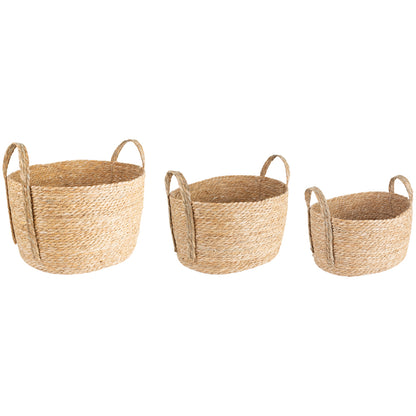 Oval Seagrass Basket with Handles Set of 3