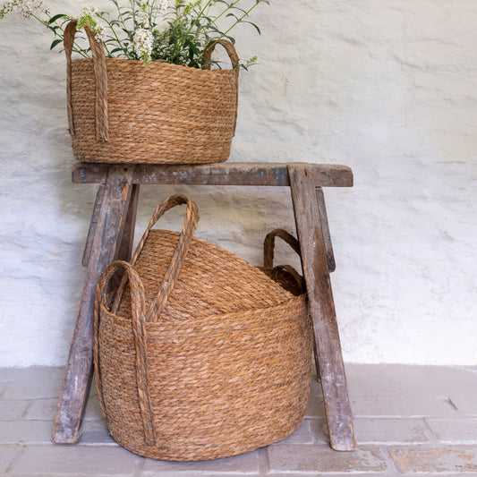 Oval Seagrass Basket with Handles Set of 3