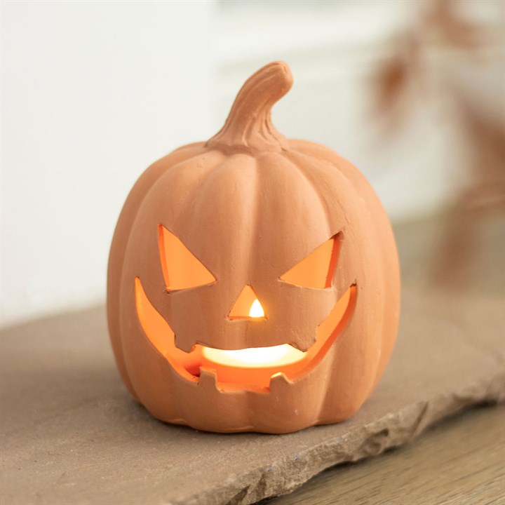 Terracotta Jack-o-lantern Pumpkin Tealight Holder