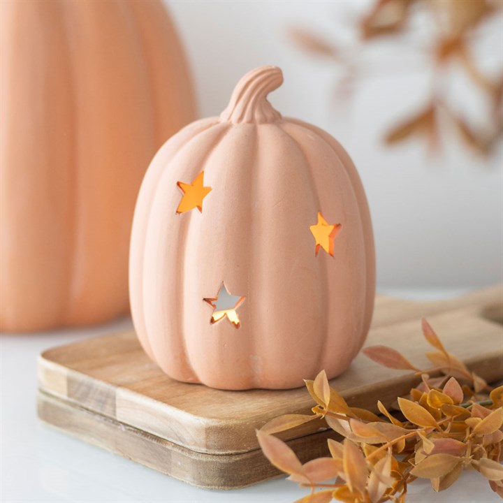 Terracotta Pumpkin Tealight Holder With Stars