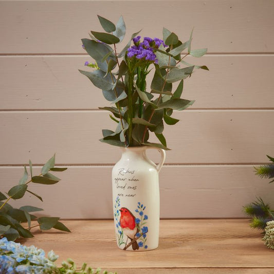Robins Appear When Loved Ones Are Near White Vase