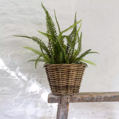 Grey & Buff Rattan Round Wicker Small Planter