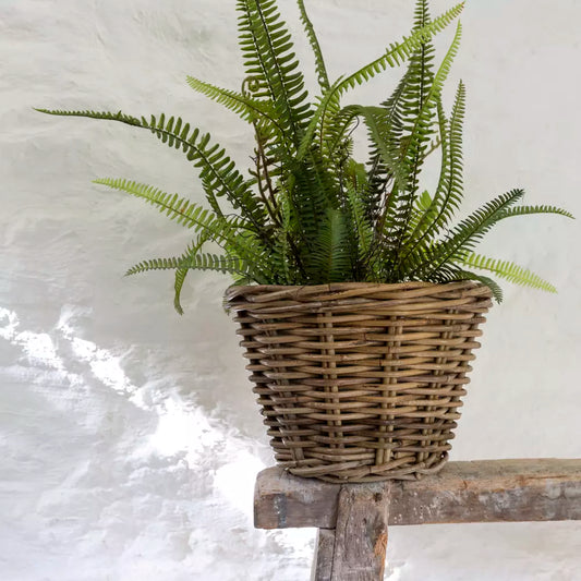 Grey & Buff Rattan Round Wicker Small Planter