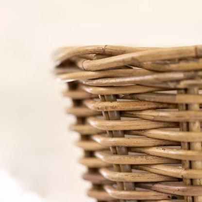 Grey & Buff Rattan Round Wicker Small Planter