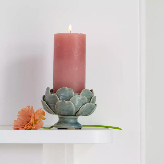 Artichoke Pillar Candle Holder Sage