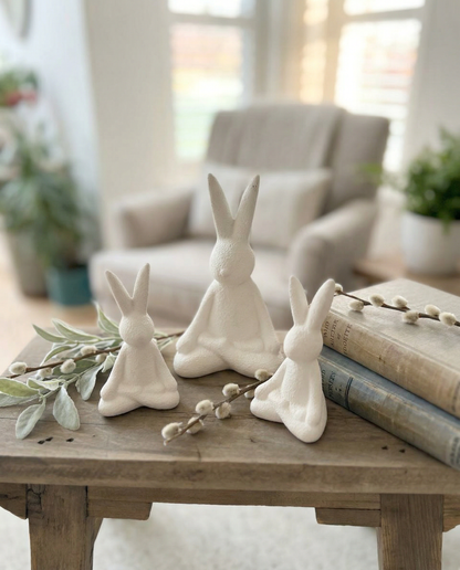 Set of 3 White Yoga Bunny Ornaments