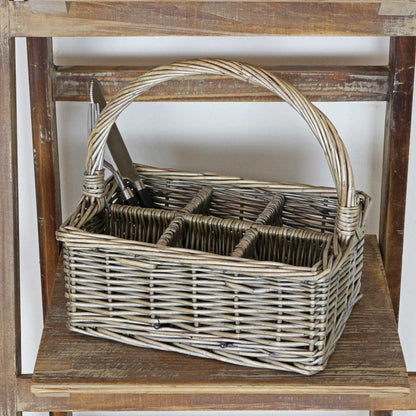 Antique Wash Rectangular Wicker Condiment Holder