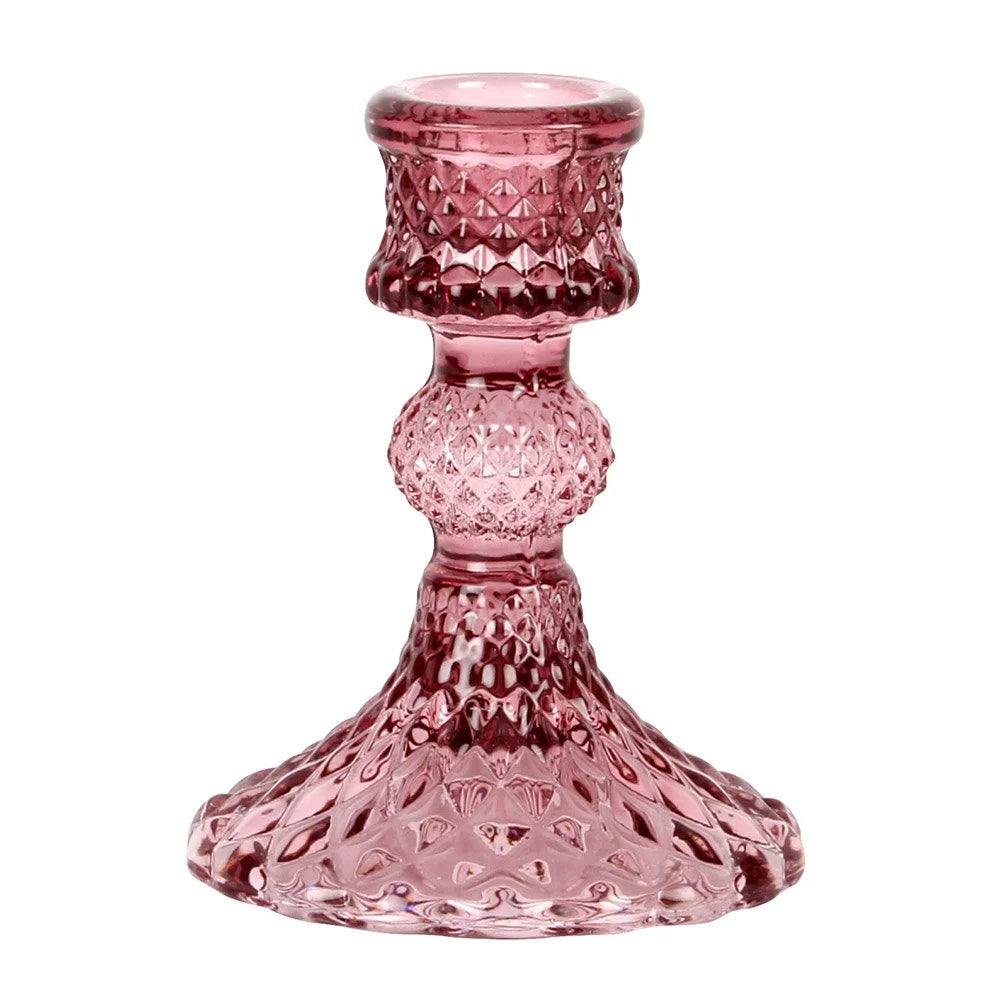 Glass Harlequin Candlestick - assorted colours - Shabbyquins