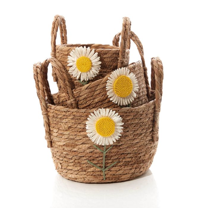 Set of 3 Grass Baskets With Daisy