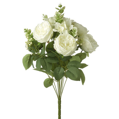Faux White Roses & Foliage Spray