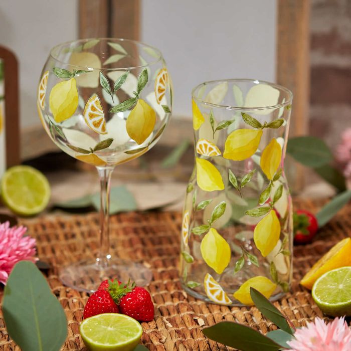 Summer Lemon Gin Glass & Carafe - set or singles