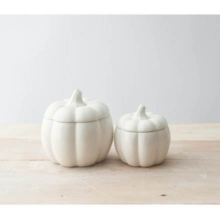 Glazed Ceramic Pumpkin Pots - Set of 2