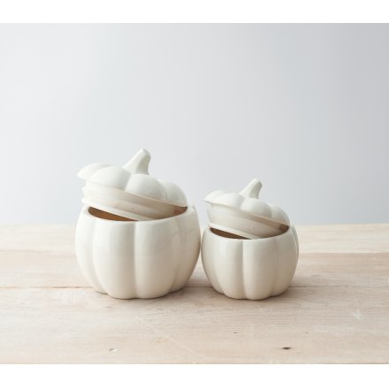 Glazed Ceramic Pumpkin Pots - Set of 2