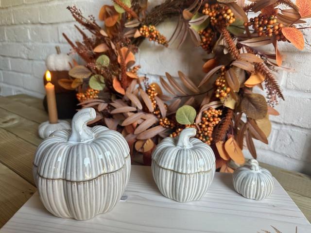 Natural Glazed Ceramic Pumpkin Pots - Set of 2