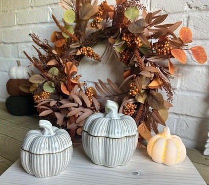 Natural Glazed Ceramic Pumpkin Pots - Set of 2