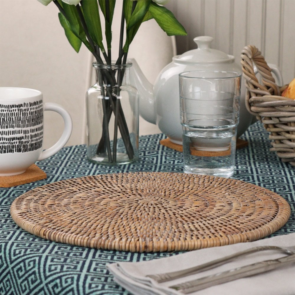 Set of 2 Round Rattan Placemats