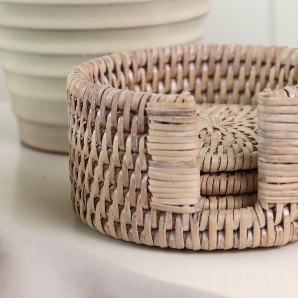 Set of 6 Round Rattan Coasters