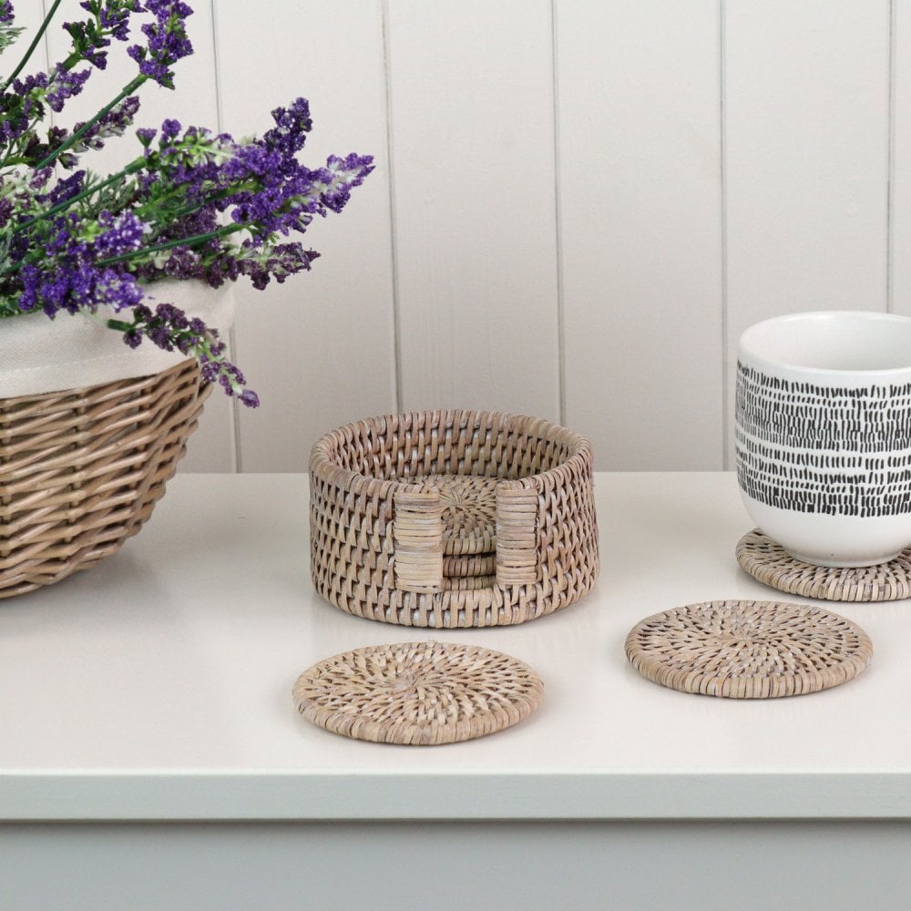 Set of 6 Round Rattan Coasters