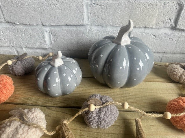 Set of 2 Ceramic Grey Spotty Pumpkins