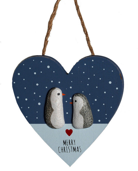 Christmas Penguins Hanging Heart