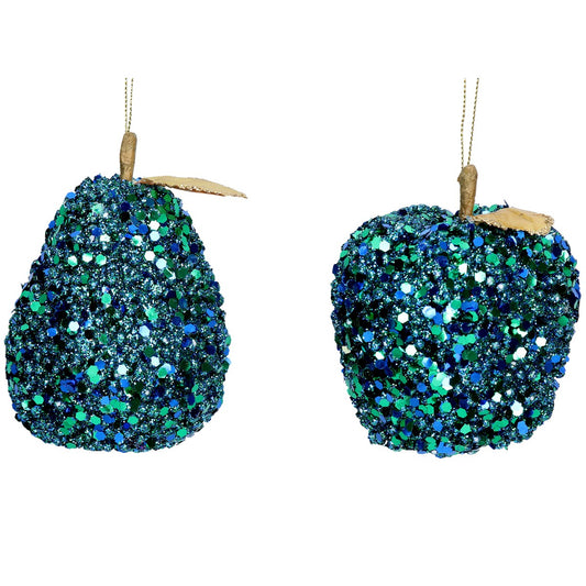 Set of 2 Sequin Hanging Apple & Pears