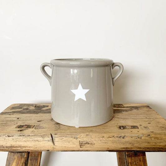 Grey Planter With Handles & White Star